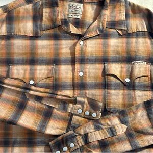 LUCKY BRAND Sportswear Men's Pearl Snap Western Shirt Beige Red Gray Plaid XXL